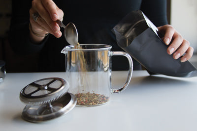 Close up of loose leaf tea in a simple brew