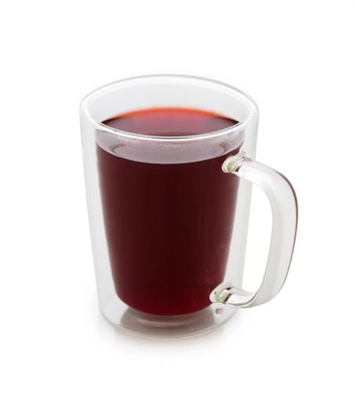 A Tea for Two Simple Brew & Mug Set filled with red liquid on a white background.