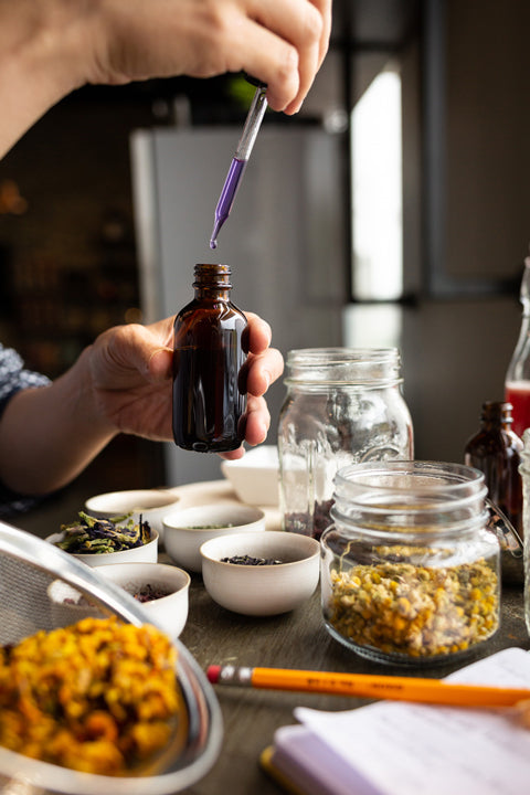 Person measuring tincture with dropper